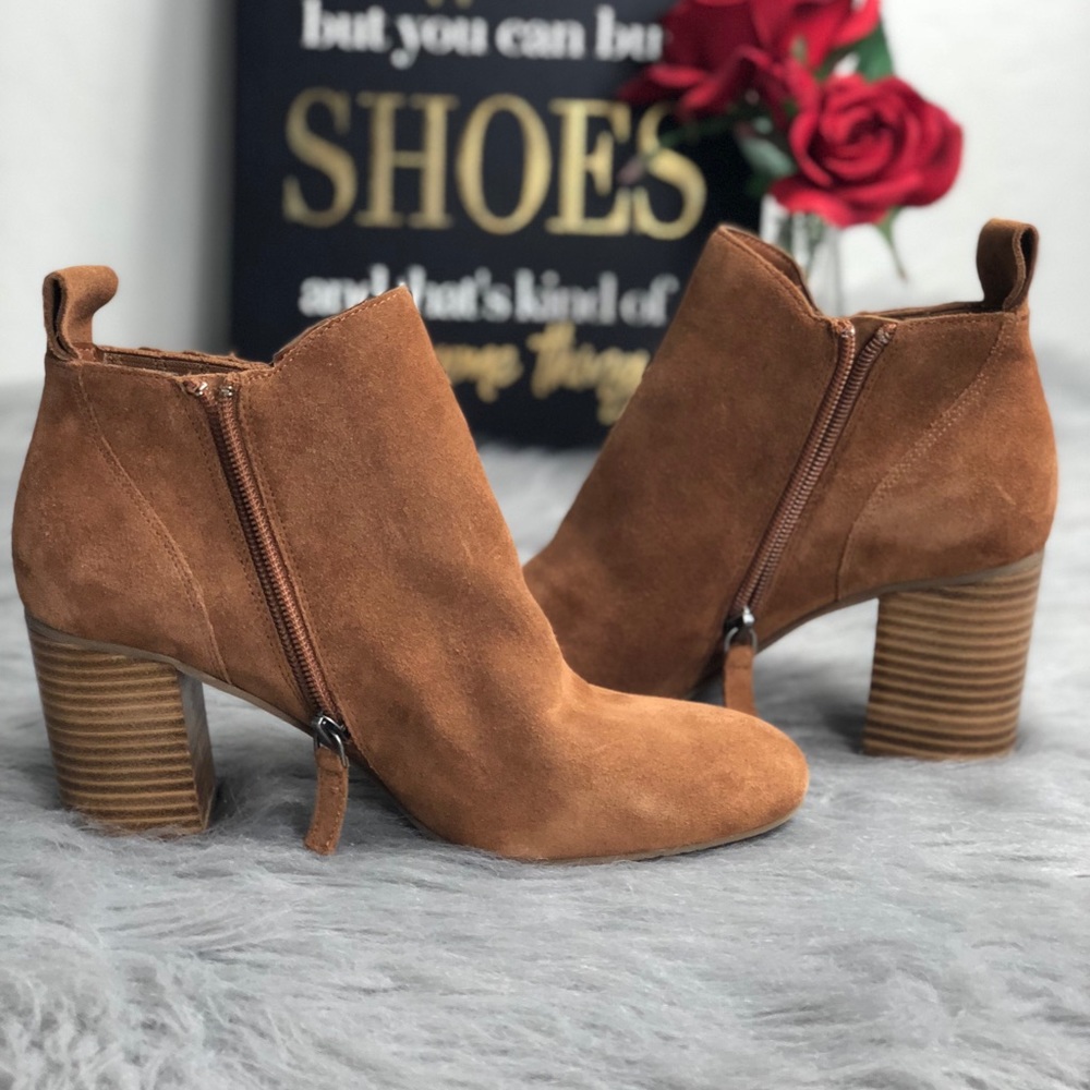 14th & Union Tan Stacked Heeled Suede Booties - Picture 5 of 8